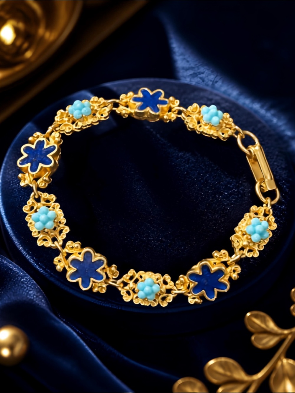 Vintage Florenza Cobalt Blue Enamel Faux Turquoise Bracelet 1792